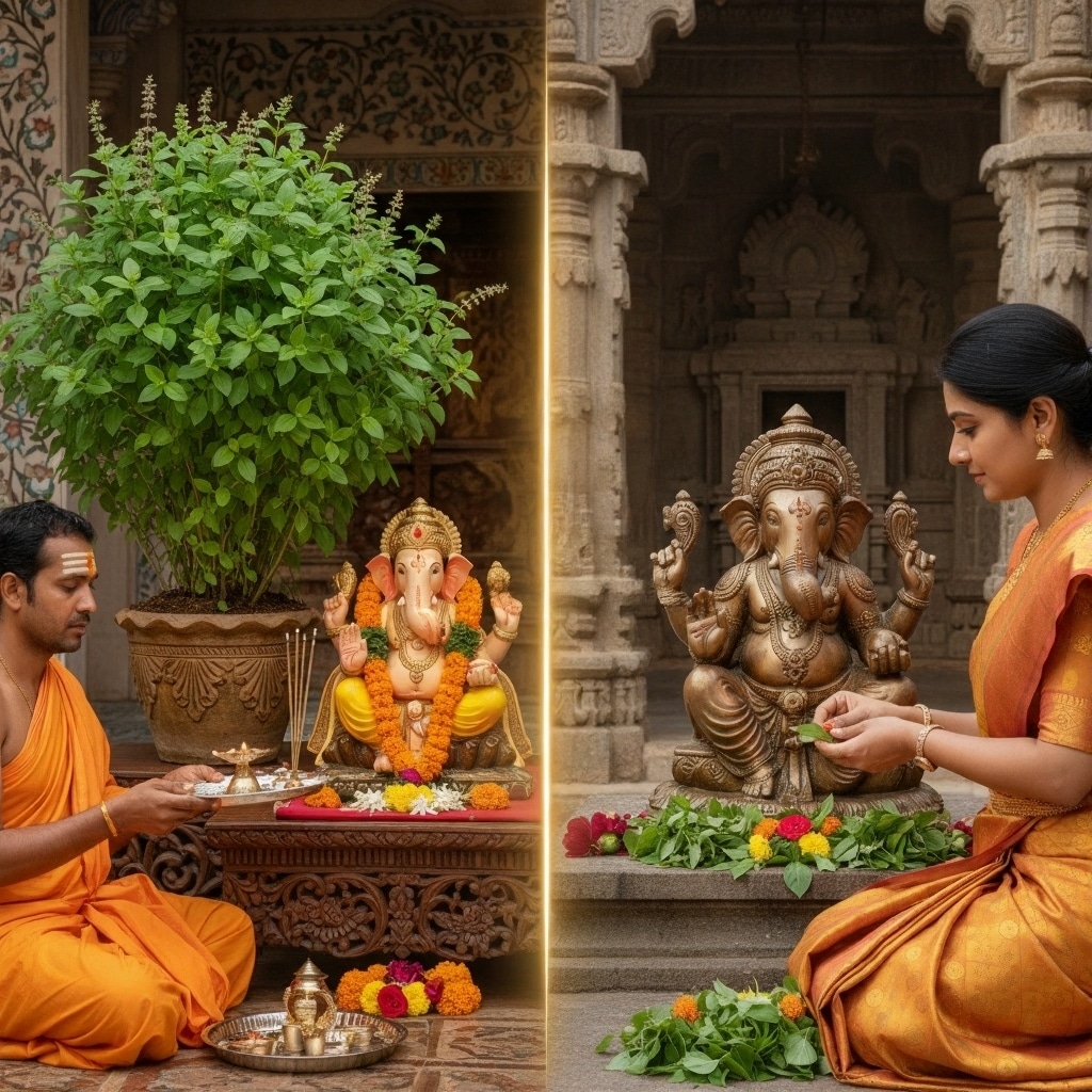 เหตุใดไม่ถวายต้นตุลสีพระคเณศ ต้นตุลสี คืออะไร? บทความนี้จะพาทุกคนมาทำความรู้จักต้นตุลสี หรือต้นกะเพราอย่างเจาะลึก เพราะเรามักเห็นการถวายต้นกระเพรา!
