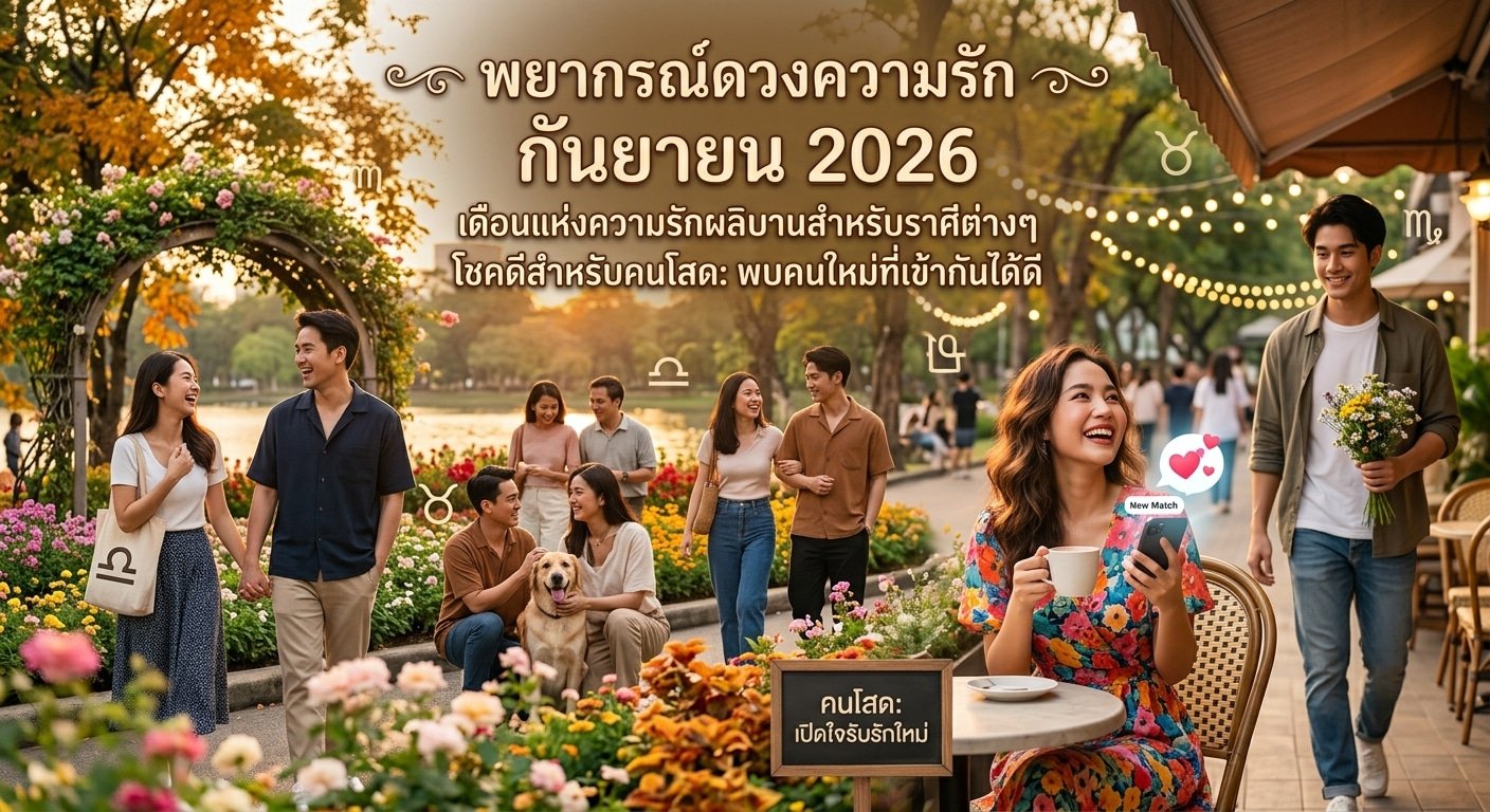 กลุ่มคนวัยหนุ่มสาวกำลังเพลิดเพลินกับวันที่มีแดดสดใสที่คาเฟ่กลางแจ้ง ยิ้มแย้มและพูดคุยกันอย่างสนุกสนาน ราวกับกำลังเฉลิมฉลอง ดวงความรัก กันยายน 2026 เดือนที่หัวใจเริ่มมีคำตอบ.